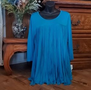 Valerie Stevens Fringed Top Women's Large Teal  NWT